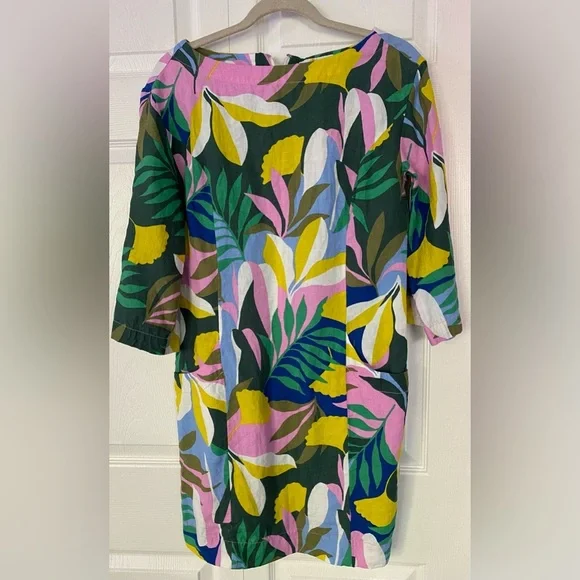 Boden Laurie Linen Mini Dress in Plum Blossom Tropical Flora Sleeves Size 6 - Picture 4 of 15